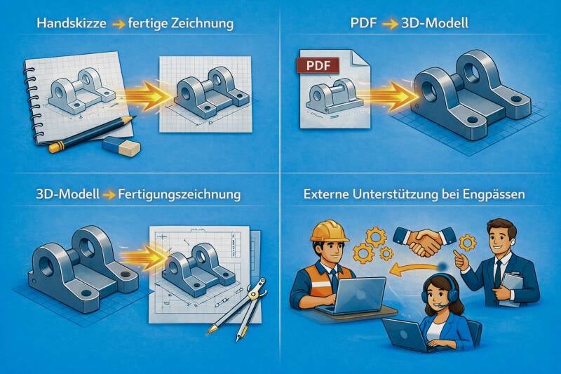 Fertigungszeichnungen abgeleitet aus 3D-Modellen