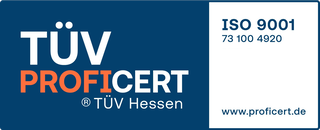 TÜV PROFICERT Zertifikat DIN EN ISO 9001:2015 (TÜV Hessen, Reg. 73 100 4920)