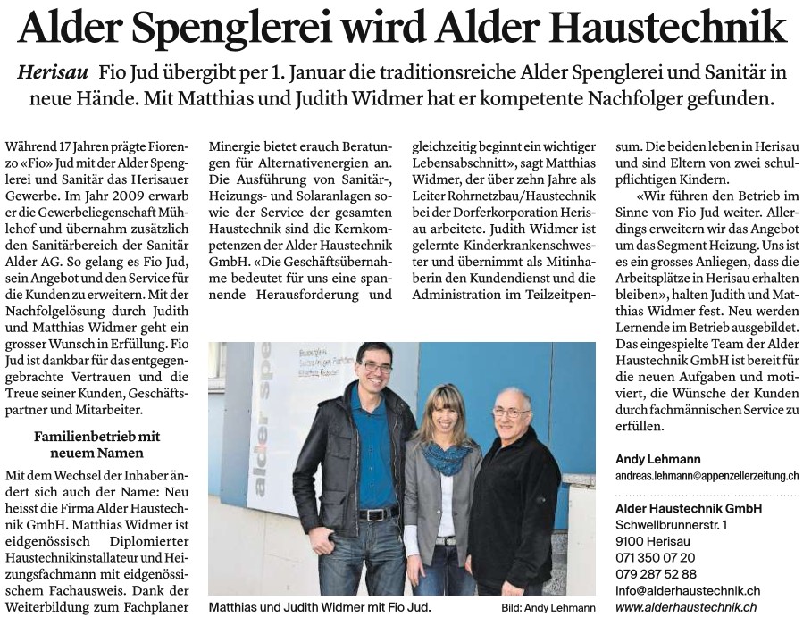 Appenzeller Zeitung: Bericht über die Firmenübernahme 2017