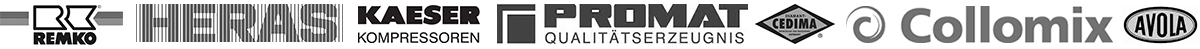 Hersteller-Partner: REMKO, HERAS, KAESER, PROMAT, PEDIMA, Collomix, AVOLA