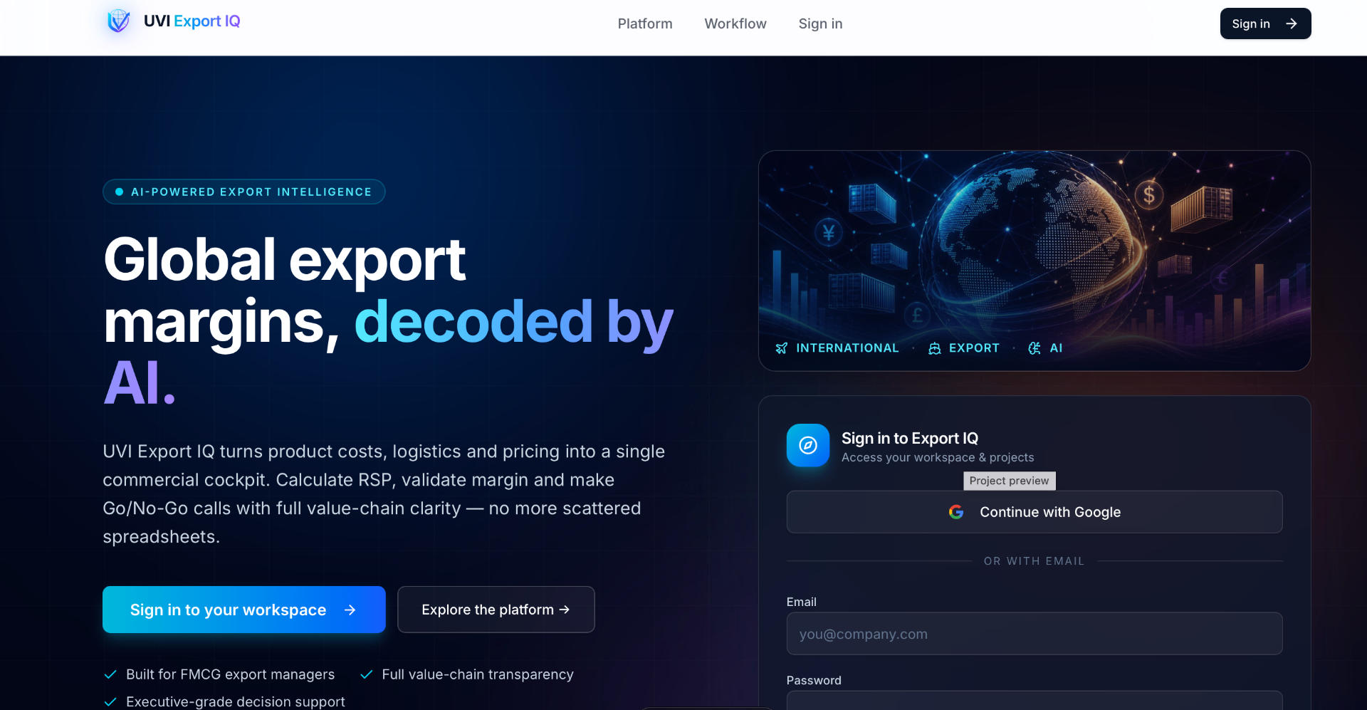 Export Profit Navigator — Export-Pricing- und Rentabilitätsplattform