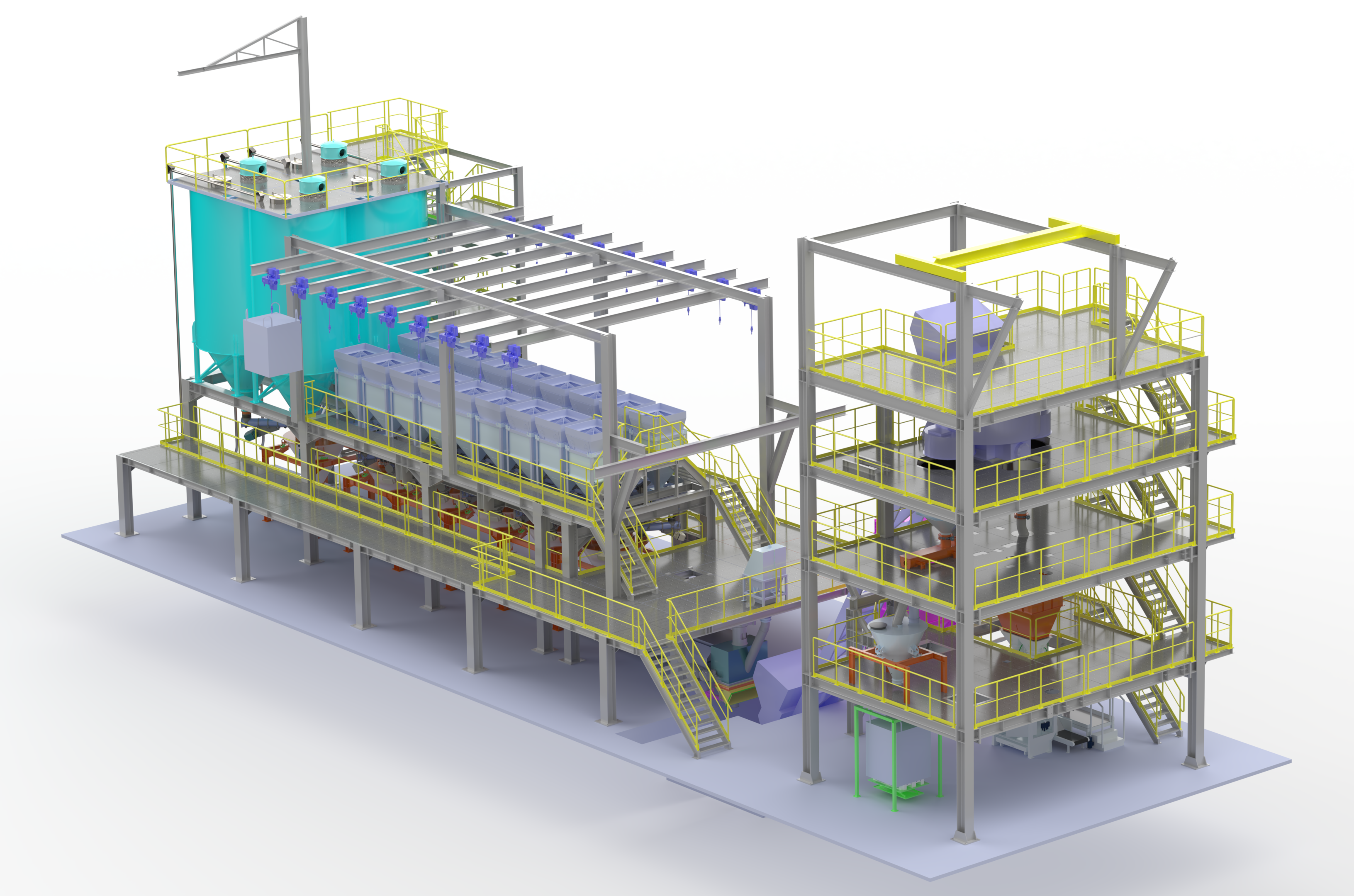 CAD-Projektzeichnung einer Dosier- und Verwiegeanlage