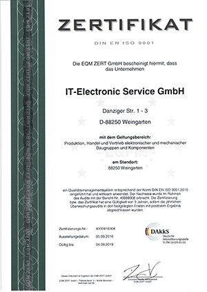 ISO-9001-Zertifikat der IT-Electronic Service GmbH