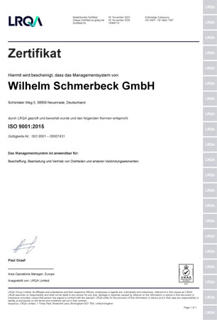 Zertifikat DIN EN ISO 9001:2015