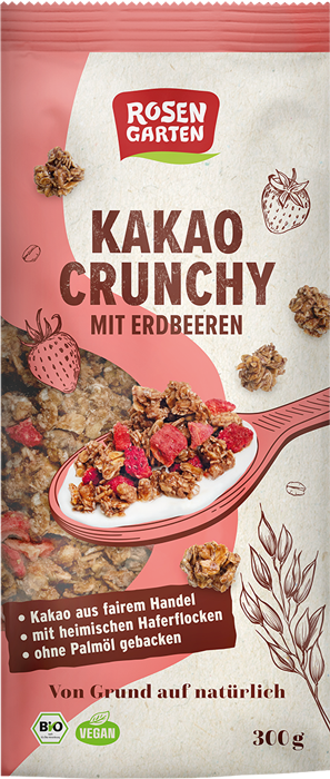 Kakao Crunchy mit Erdbeeren (Rosengarten)