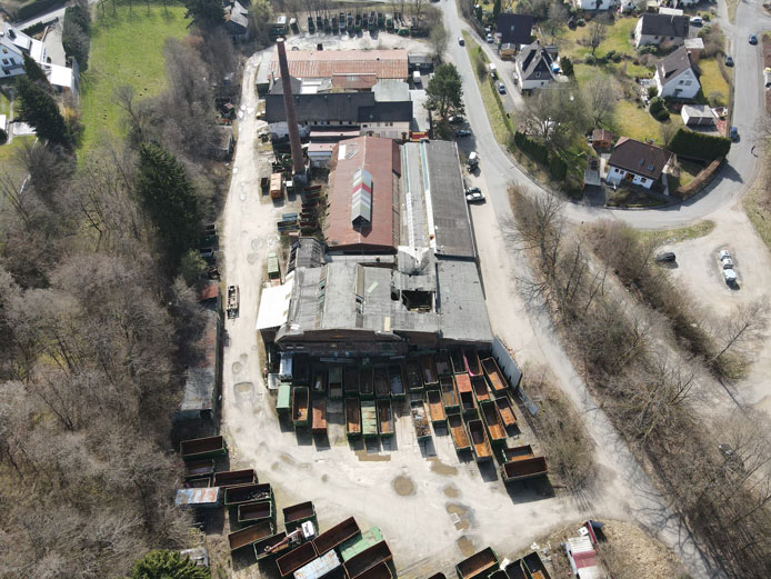Gelände Alte Filzfablik vor Abriss, Blick von der Breitenbachtalsperre