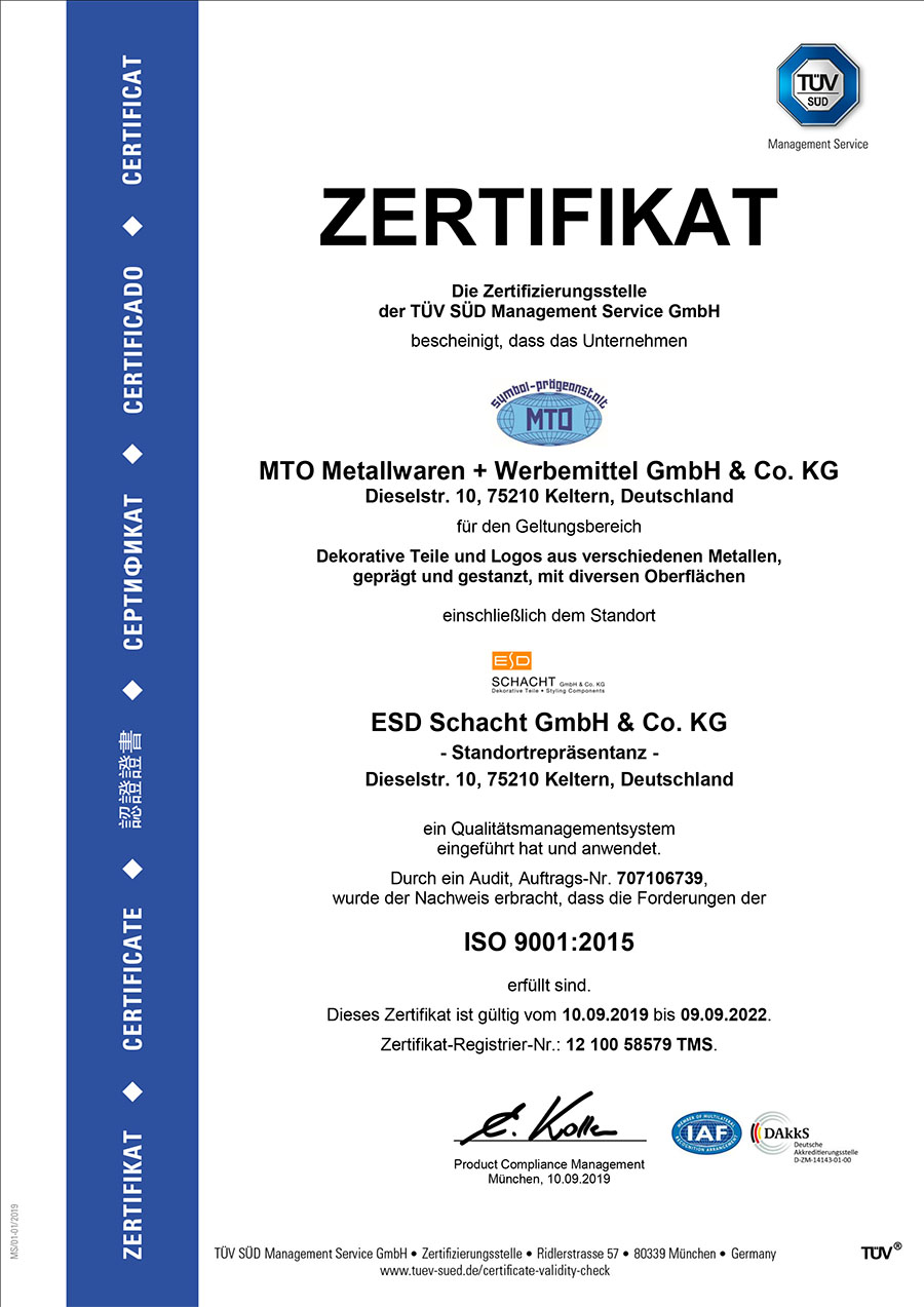 DIN EN ISO 9001:2015 Zertifikat
