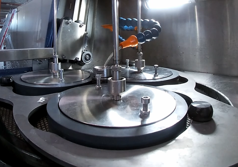 Face-polished components (jewel bearings, watch dials)