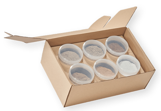 EFS-Musterbox mit Rohstoff-Mustern
