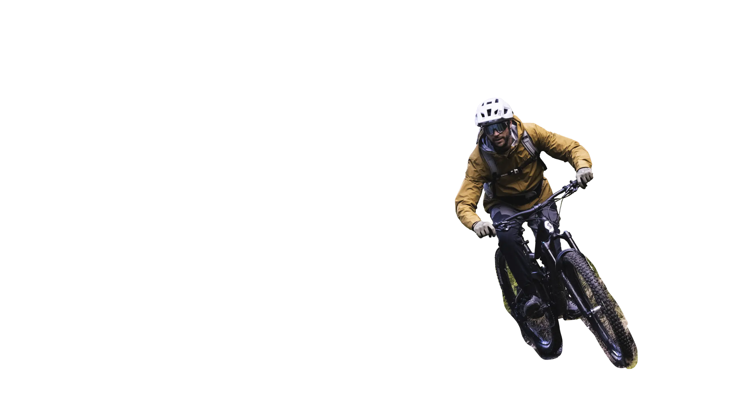 Downhill Biker vor dem Shop