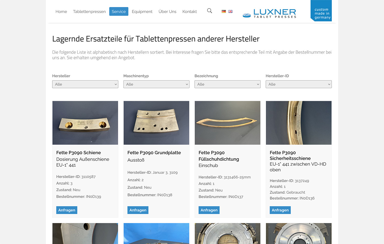 Lagernde Ersatz- und Verschleißteile