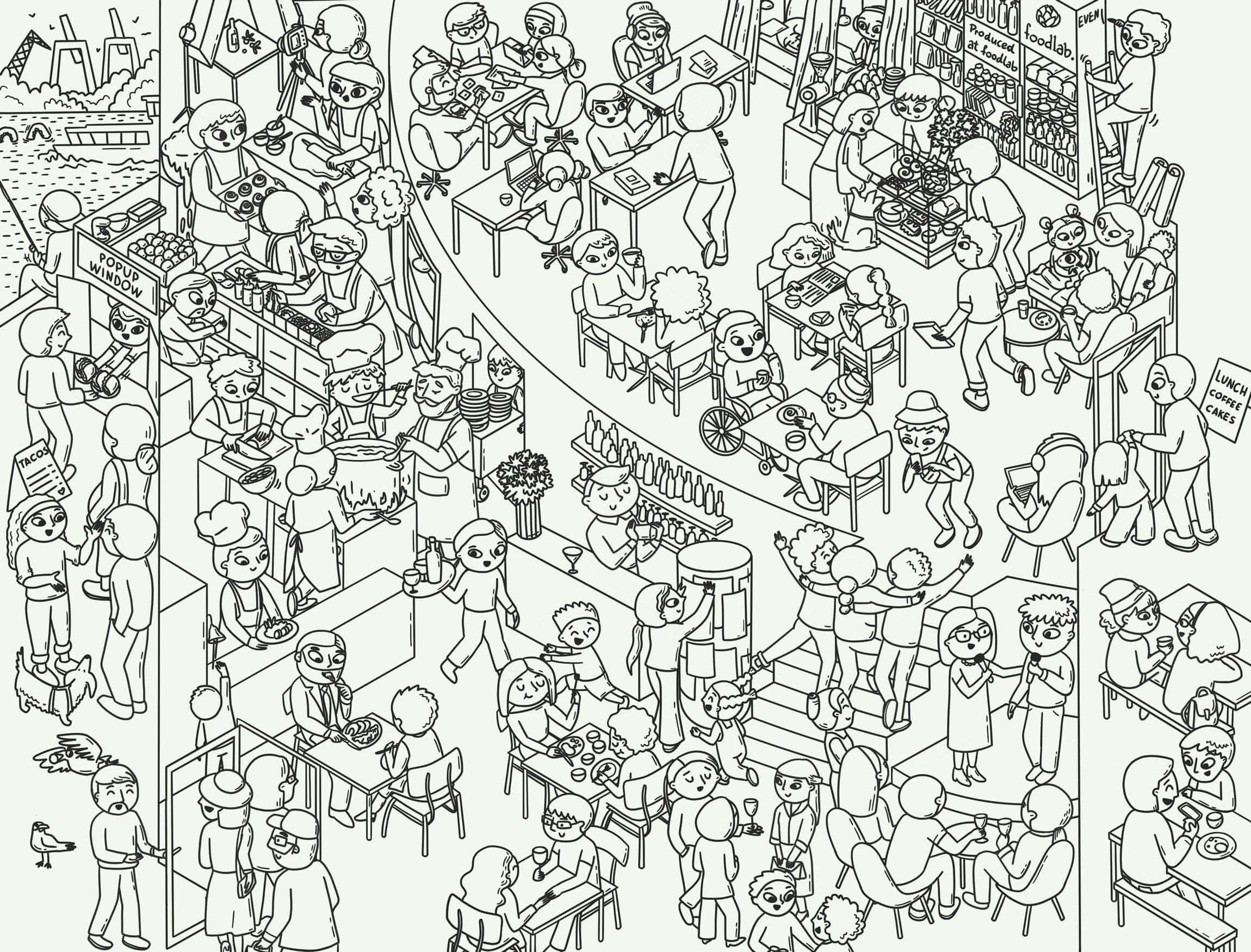 Illustration der Bereiche des foodlab
