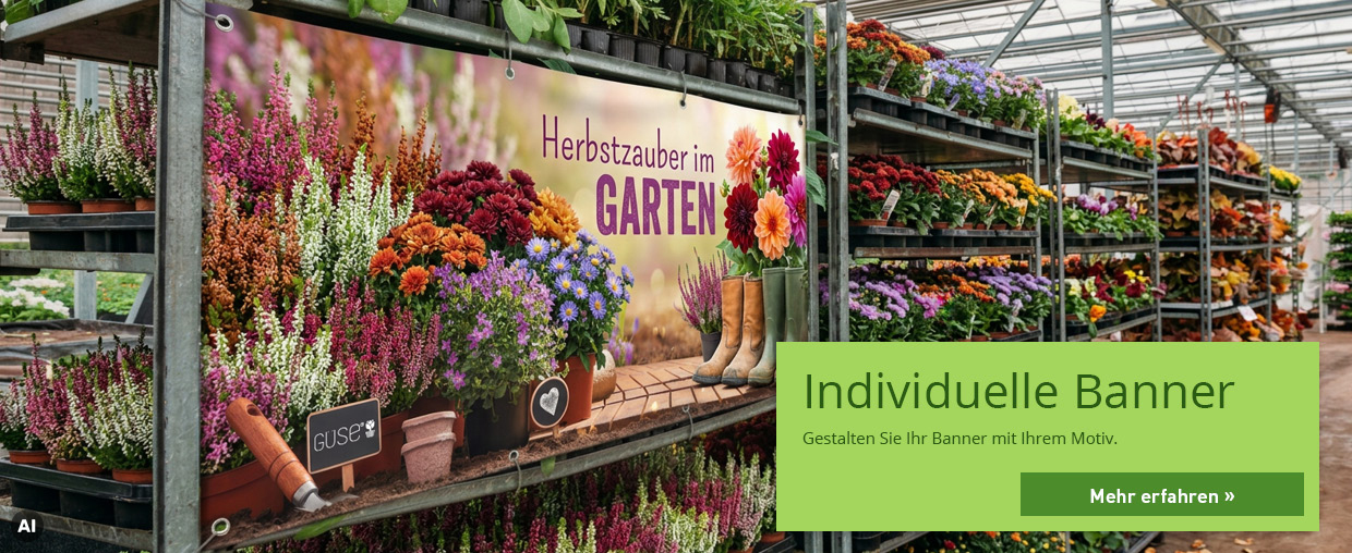 Plakatbanner im Gartencenter