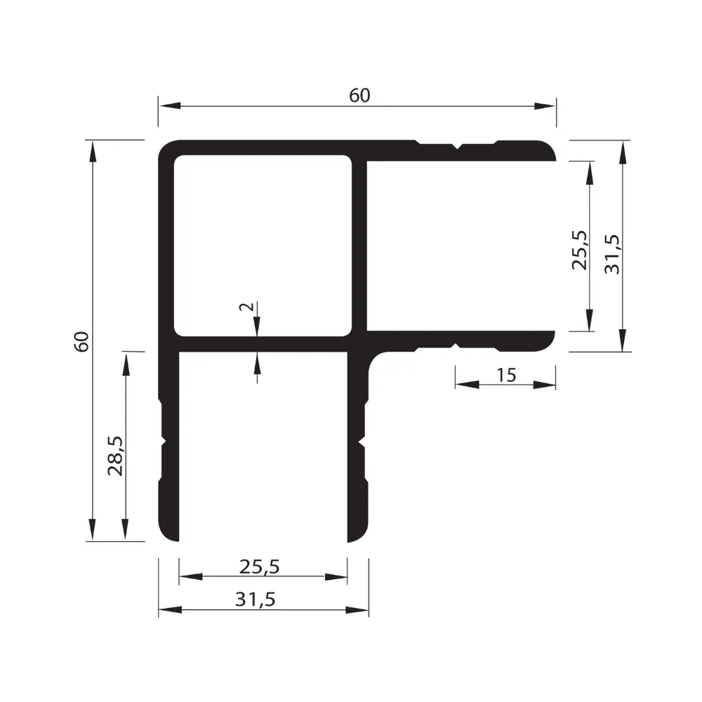 Aluminium Eckeinfassprofil 60x60 mm