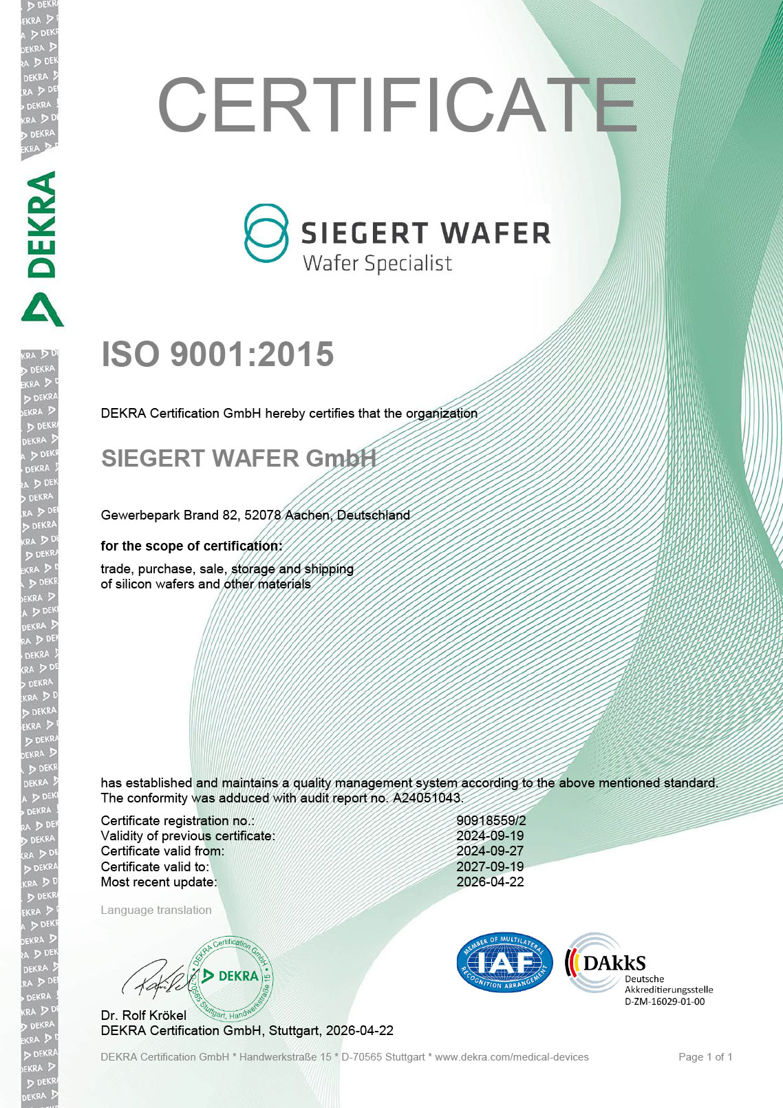 ISO 9001:2015 Zertifikat