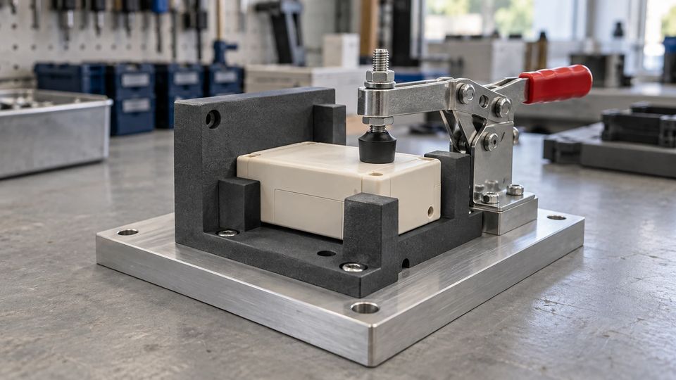 Vorrichtungsaufnahme mit Schnellspanner auf Aluminiumplatte