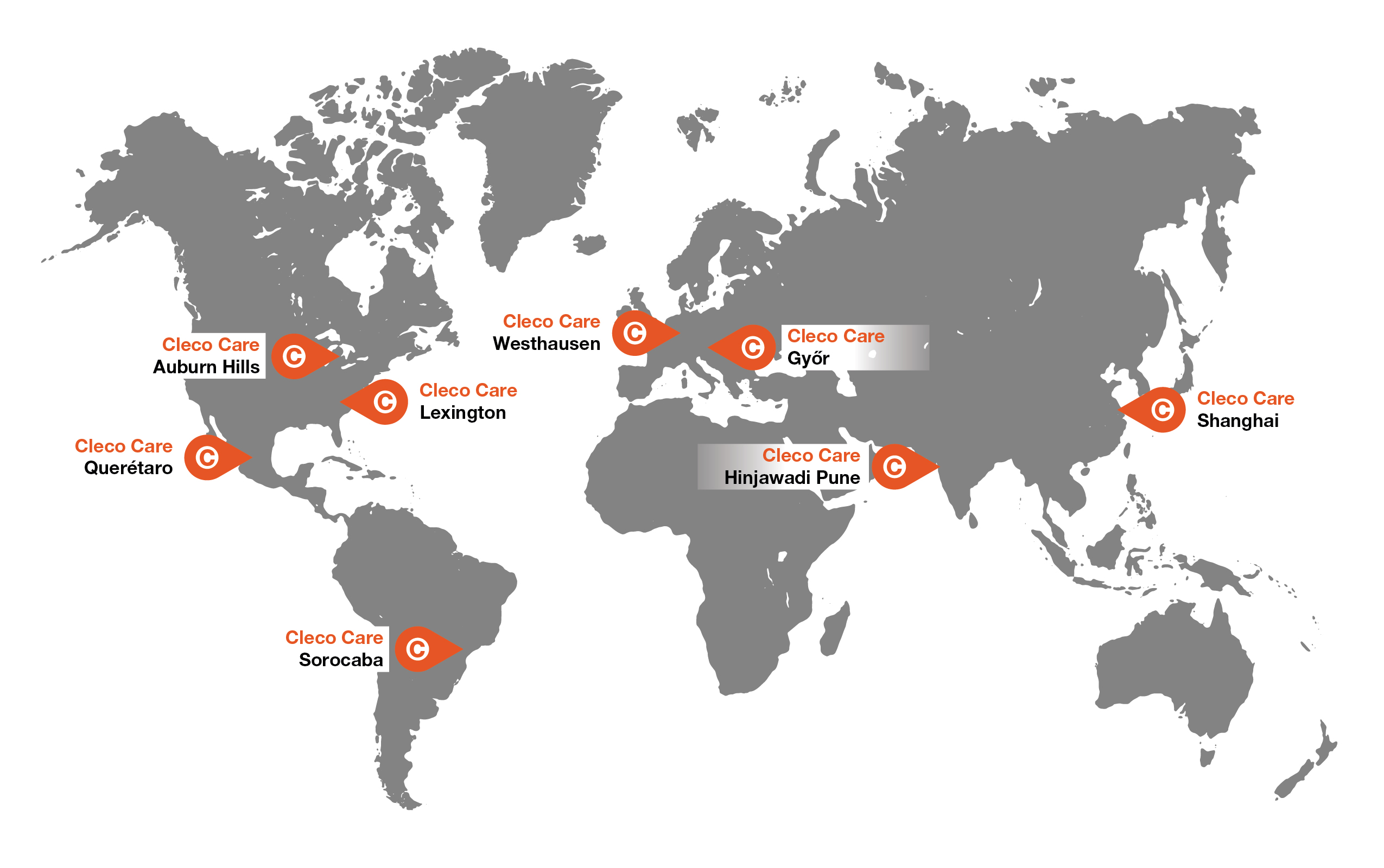 Karte der globalen Cleco Care Service Center