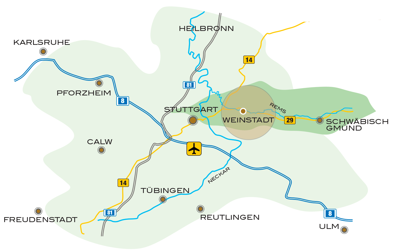 Site plan with Remstalkellerei and path network