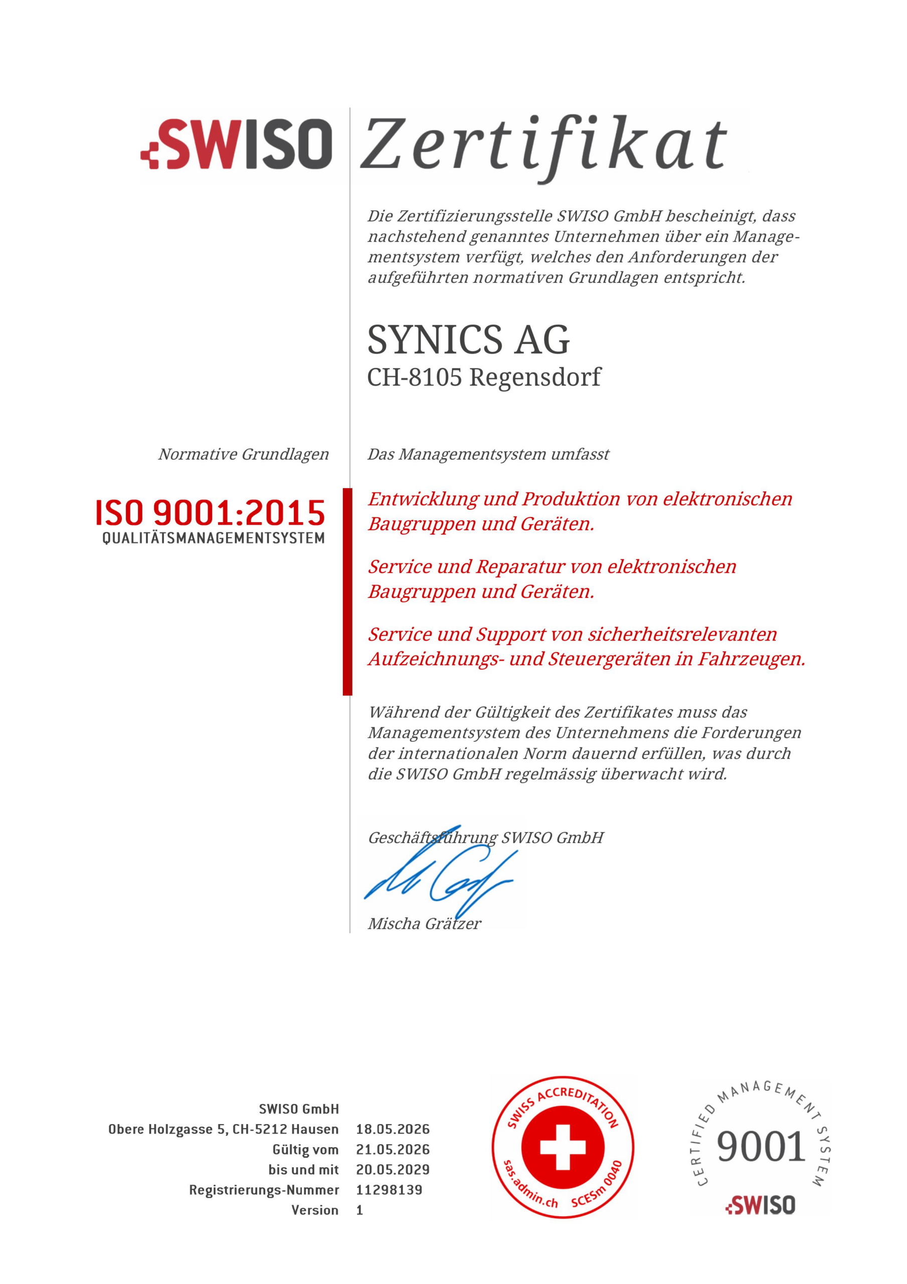 ISO 9001:2015 Zertifikat