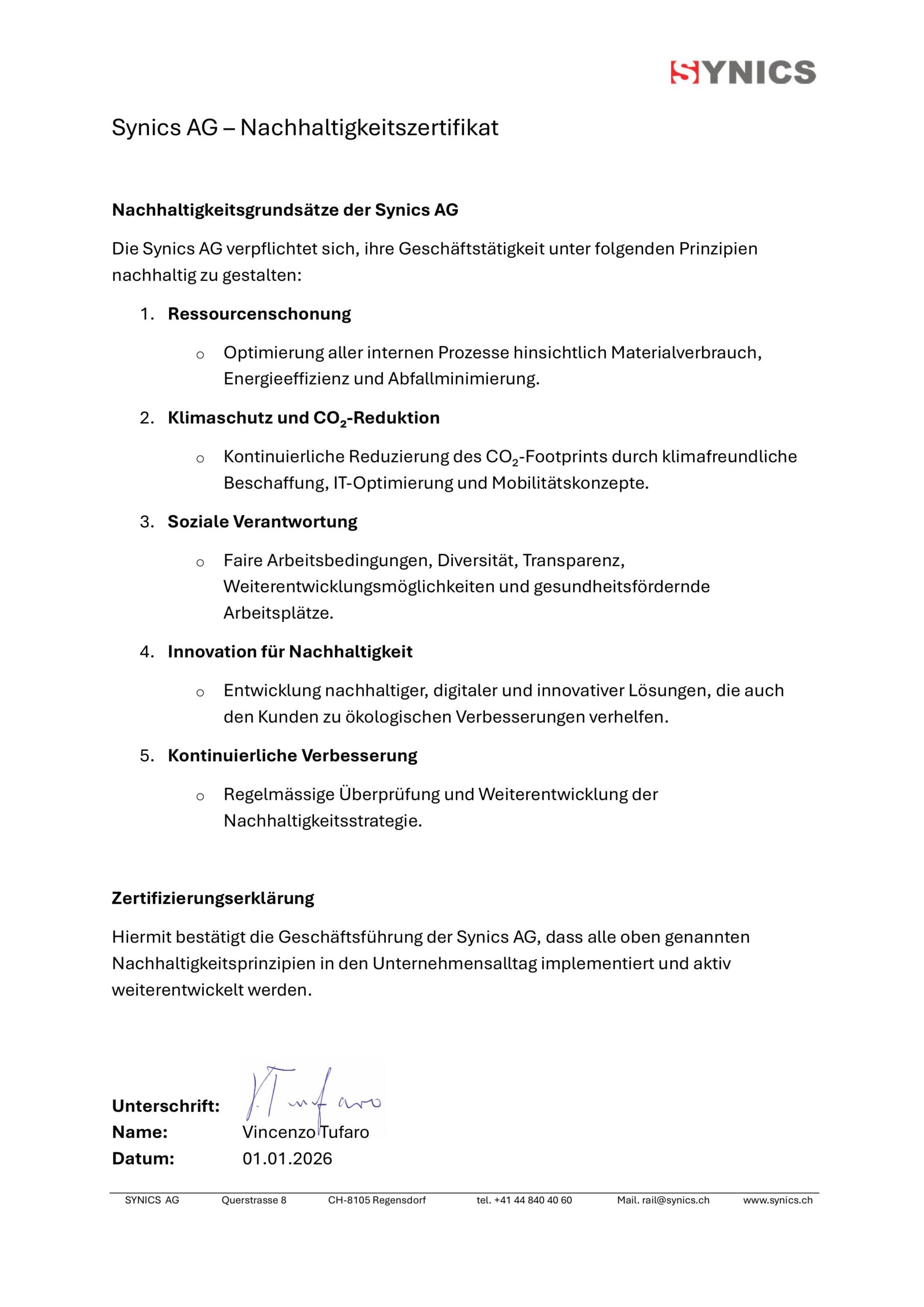 Nachhaltigkeit bei Synics