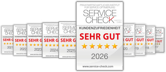Service-Check Siegel, zehn Jahre Note „Sehr gut“