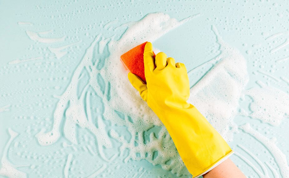 Surface cleaning with sponge and glove