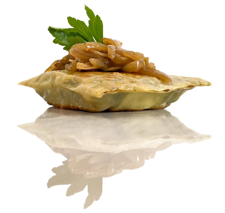 Maultaschen mit Schmelzzwiebeln