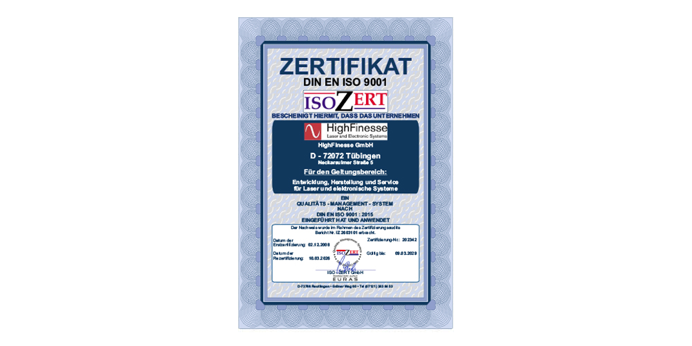 ISO 9001:2015 Zertifikat 2026–2029