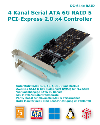 DC-644e RAID Controller mit vier SATA 6G Kanälen