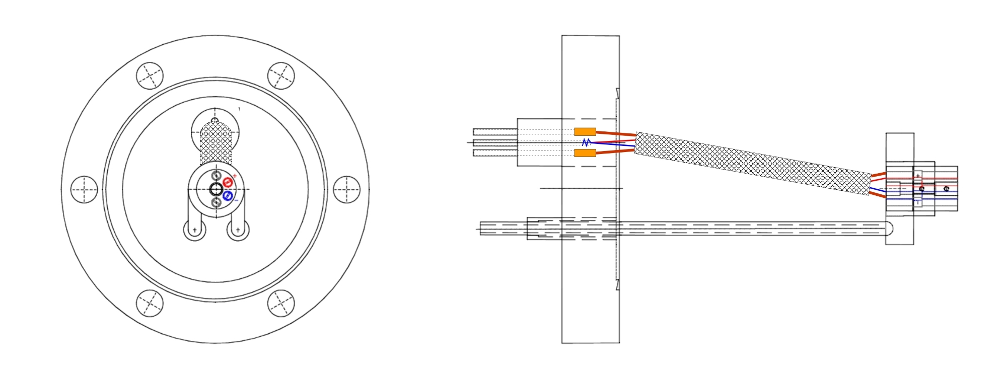 CF40-Flansch mit elektrischen Durchführungen
