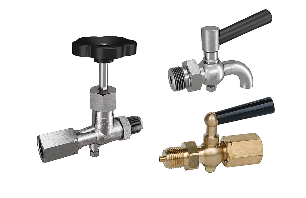 Needle valves + pressure gauge accessories