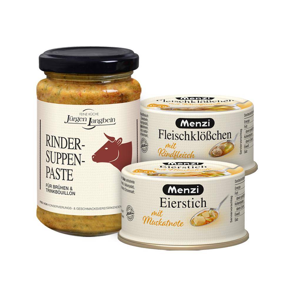 Rindersuppen-Set mit Paste, Eierstich und Fleischklößchen