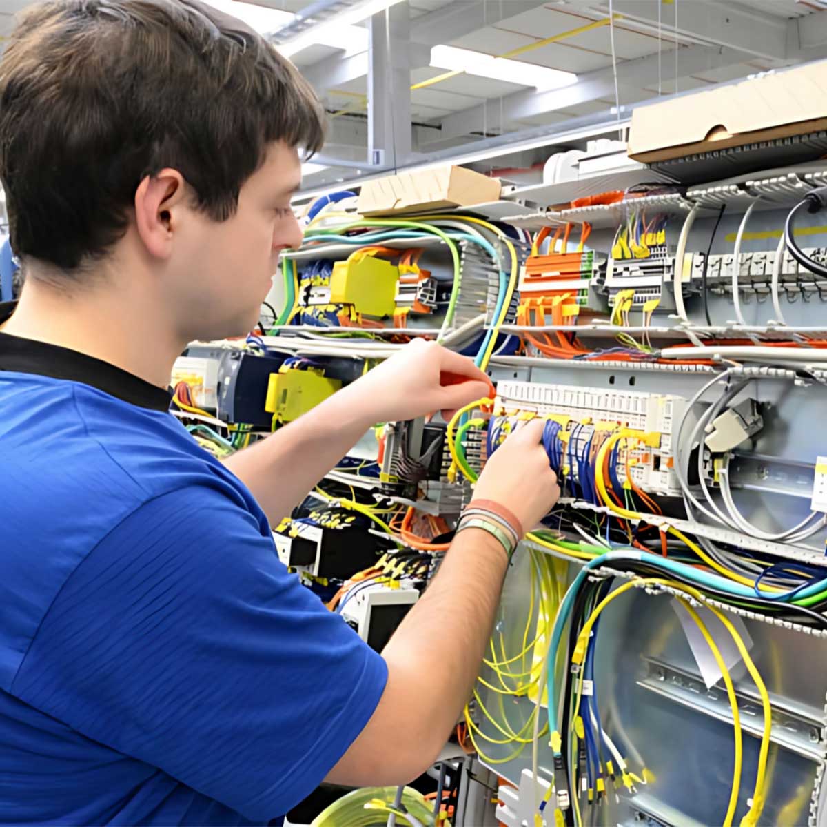 Qualitätsprüfung: Kontrolle der Verdrahtung einer elektronischen Anlage