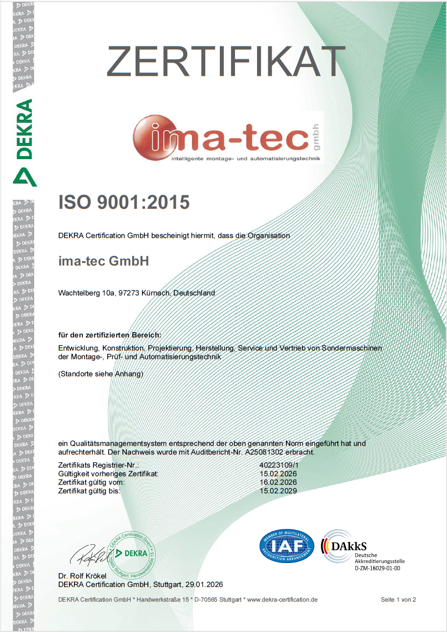 ISO 9001:2015 Zertifikat (DEKRA)