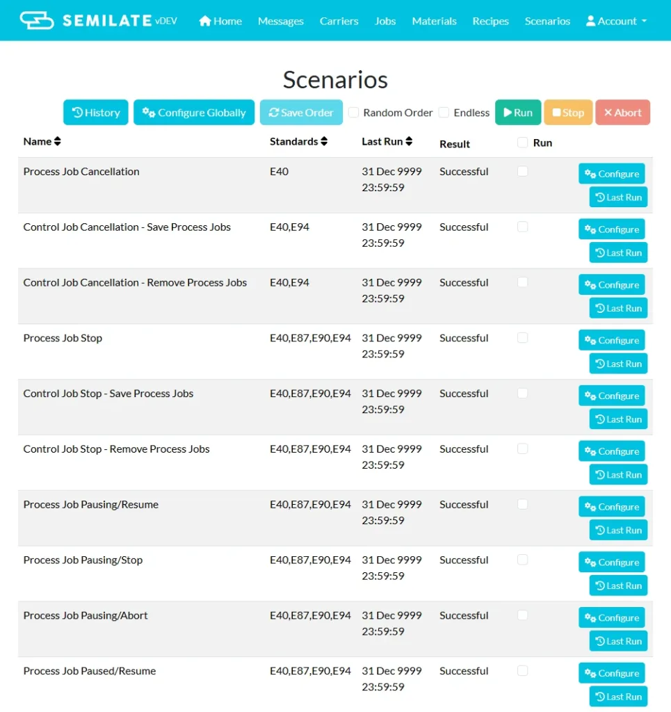 Scenario View – GEM300-Compliance-Testszenarien