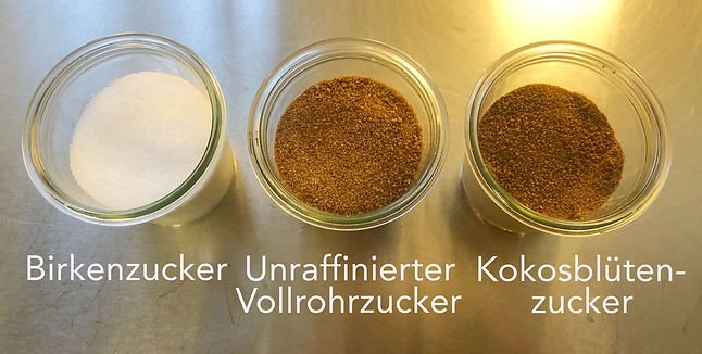 Zuckersorten: Kokosblüten-, Vollrohr- und Birkenzucker