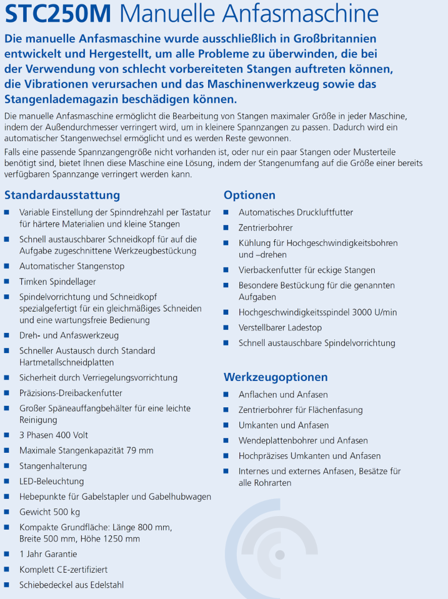 STC250M Manuelle Anfasmaschine Datenblatt