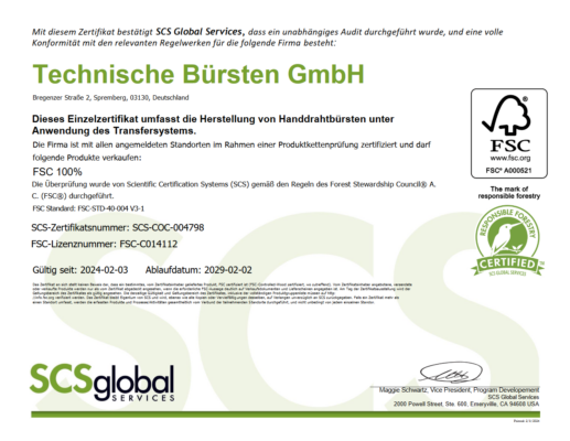 FSC-Zertifikat (SCS-COC-004798)