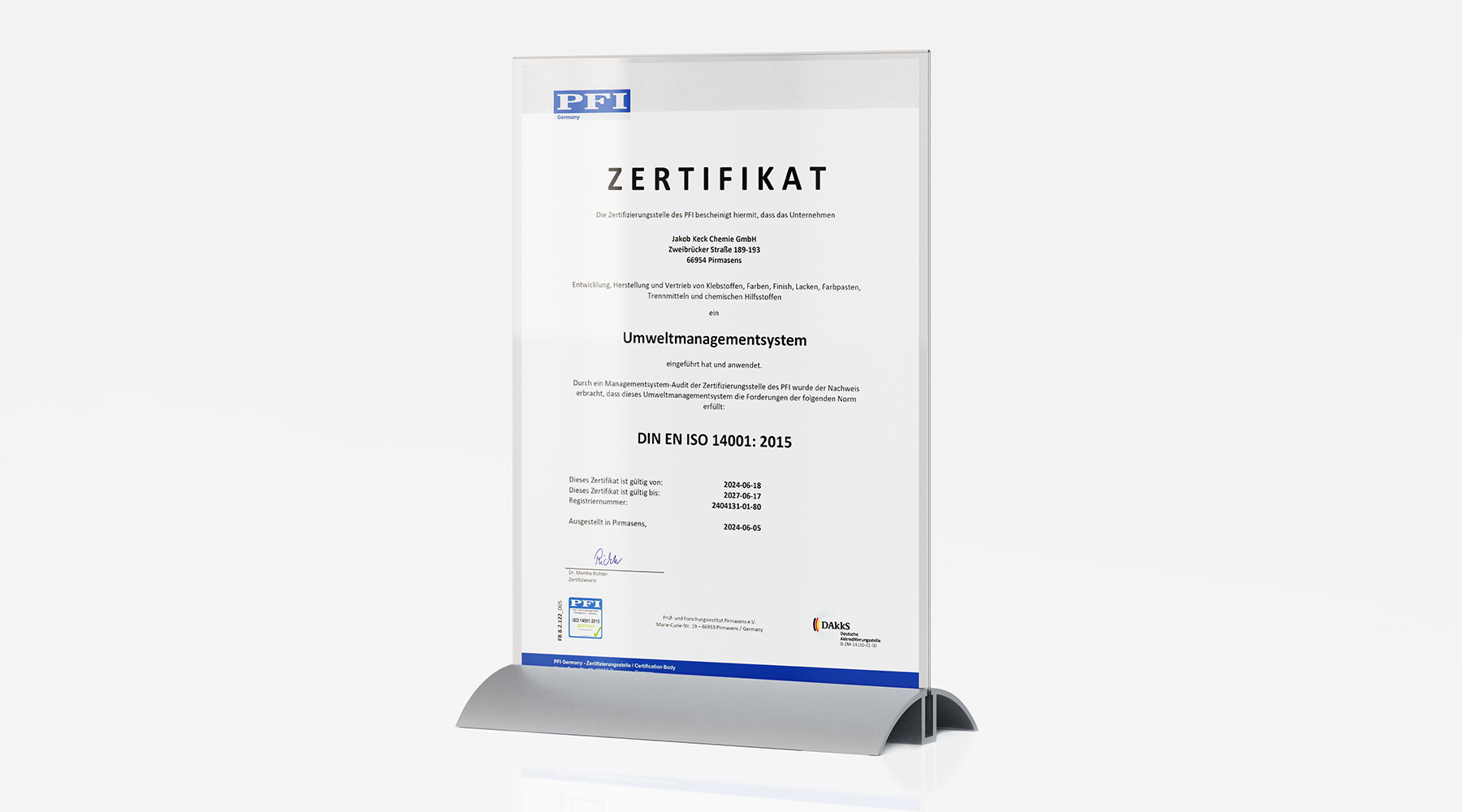 Zertifikate ISO 9001 und ISO 14001