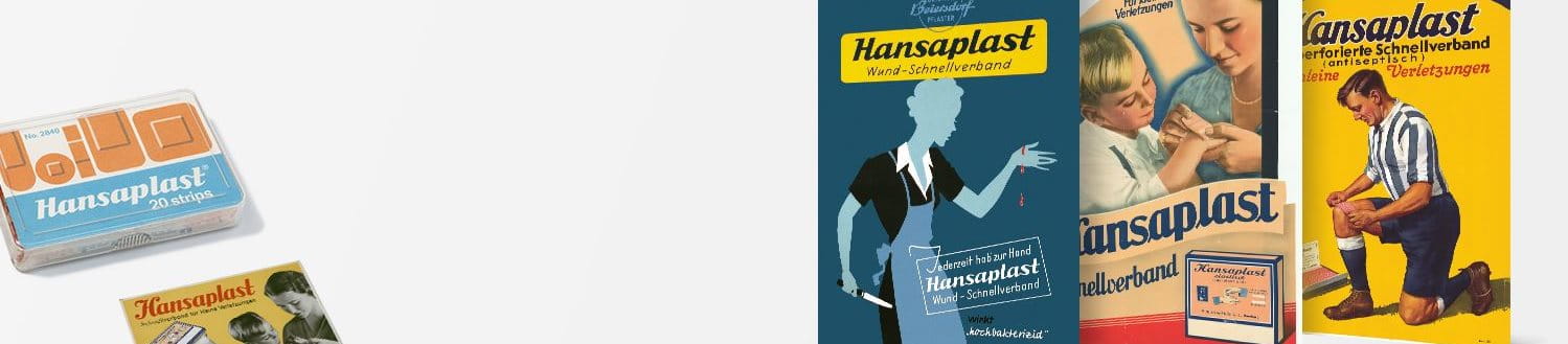 Historisches Foto und Hansaplast 90-Jahre-Jubiläums-Dose