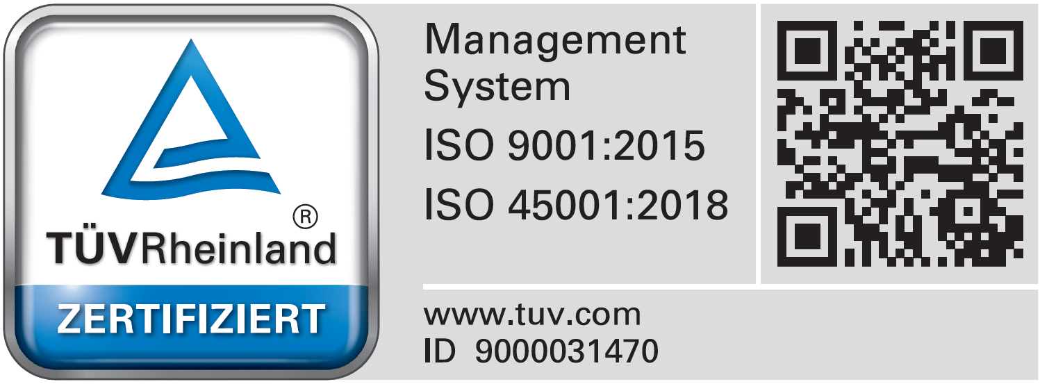 TÜV-Rheinland-Zertifikate ISO 9001:2015 und ISO 45001:2018