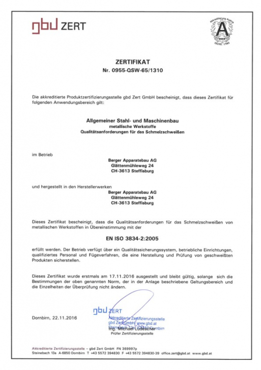 Zertifikat EN ISO 3834-2