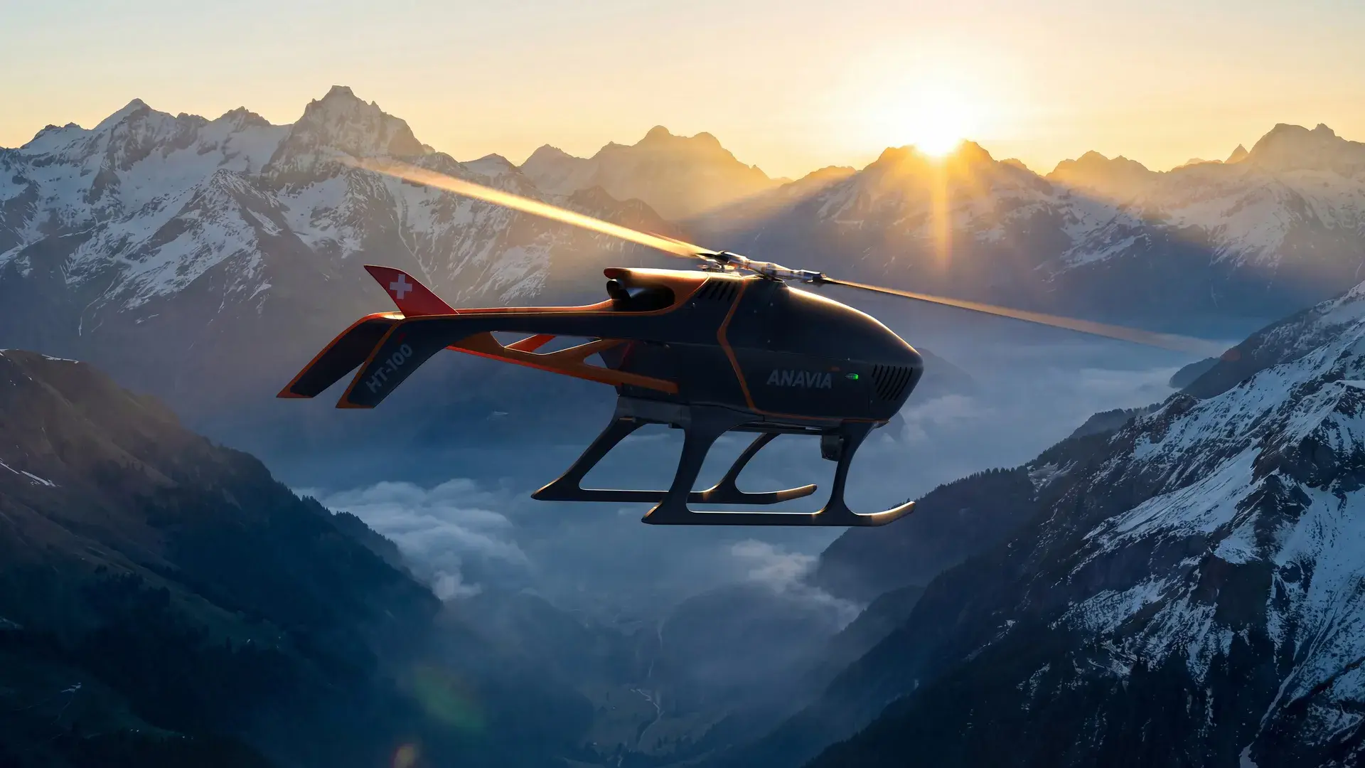 HT-100 im Flug über den Schweizer Alpen