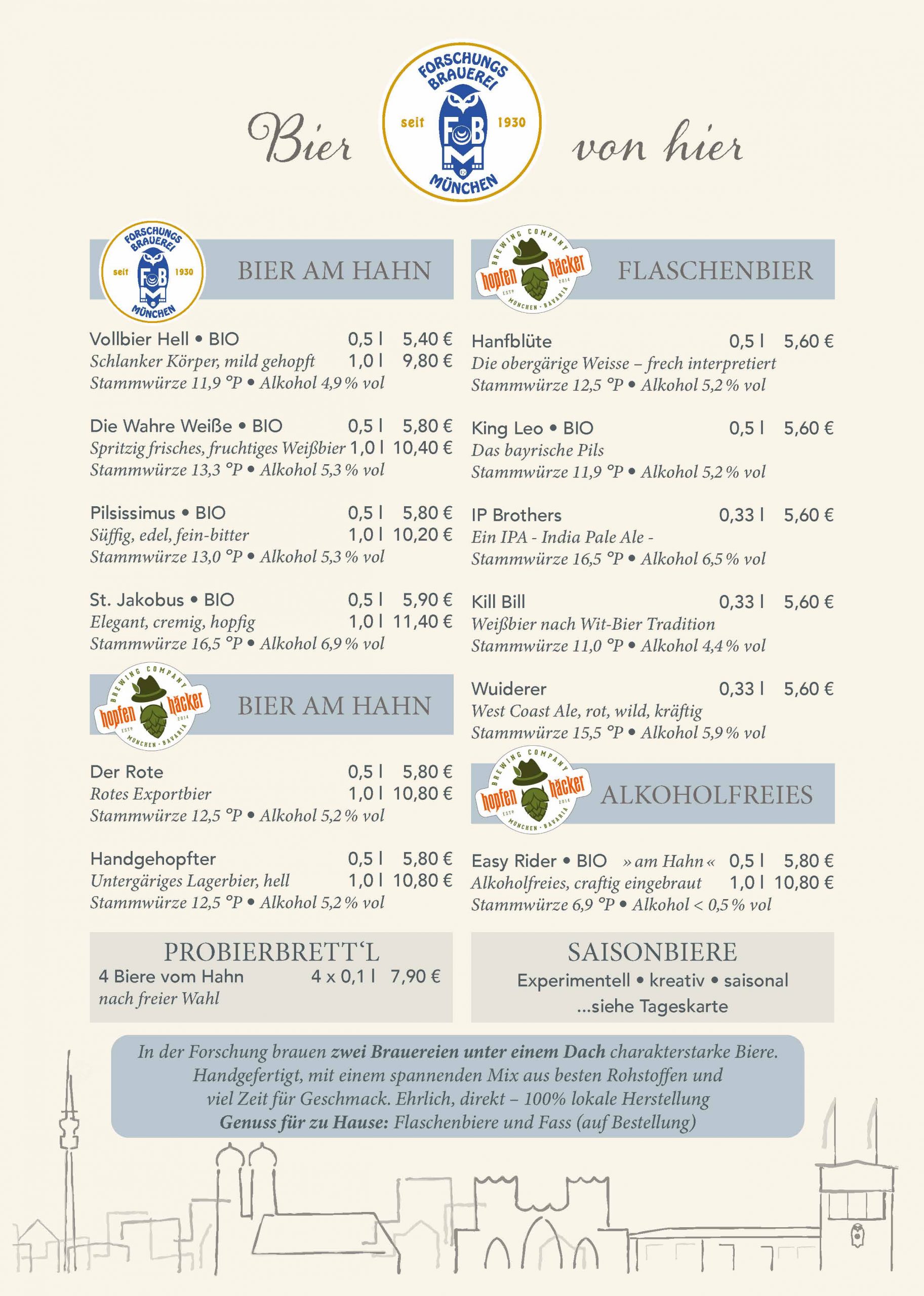 Bierkarte des Bräustüberls