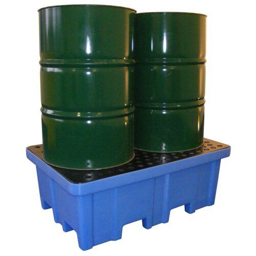 PE spill containment tray for 2 drums, 230 l containment volume