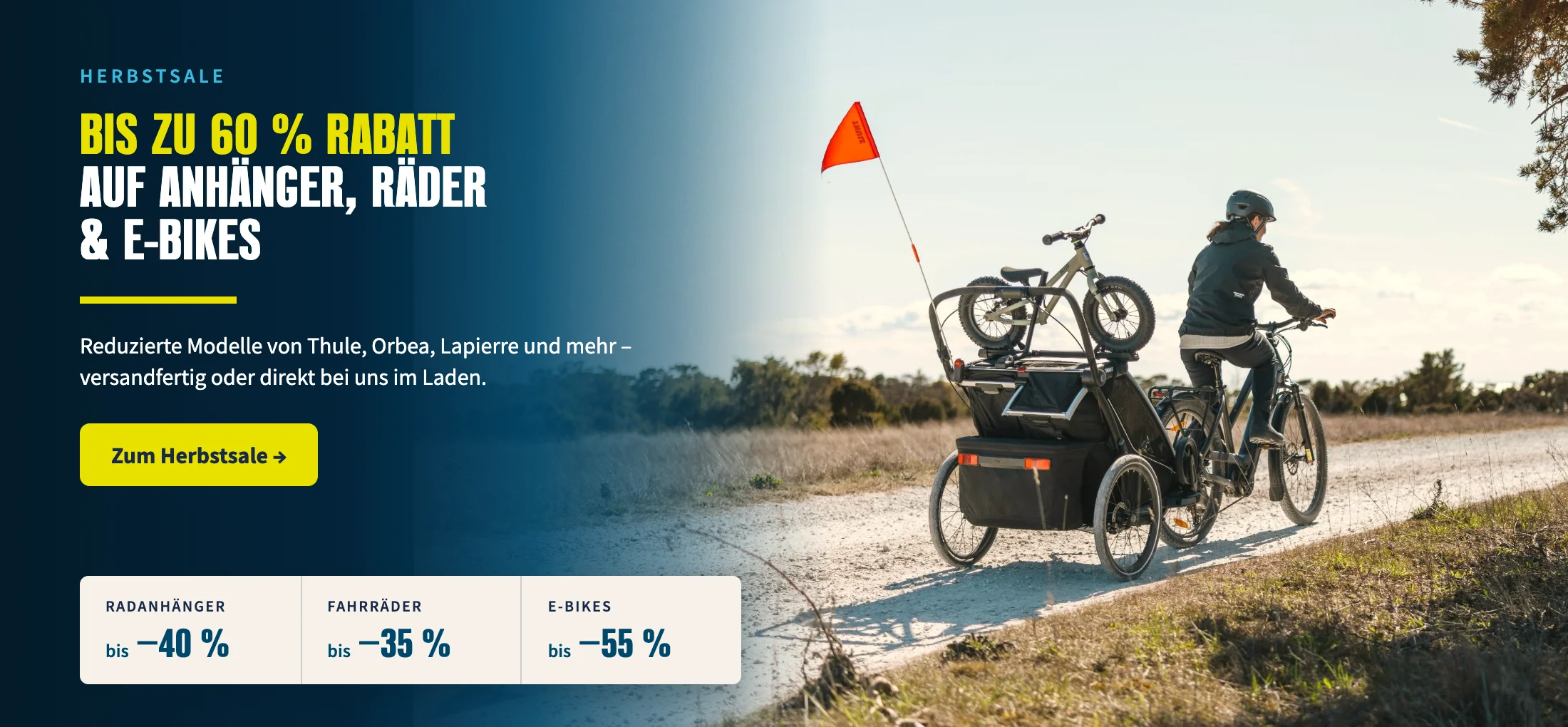 Herbstsale: Rabatte auf Radanhänger, Fahrräder und E-Bikes