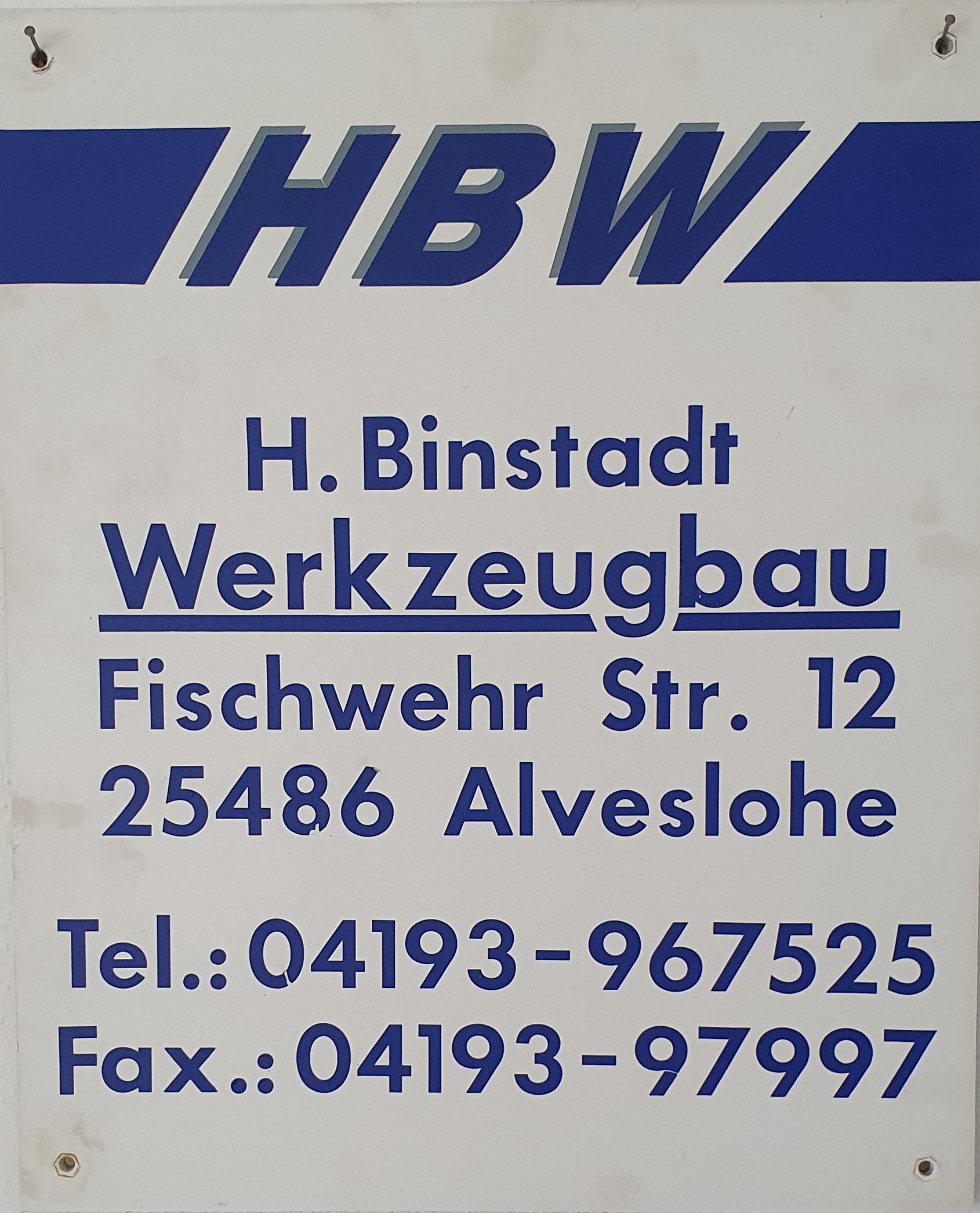 Historisches Firmenschild von H. Binstadt Werkzeugbau
