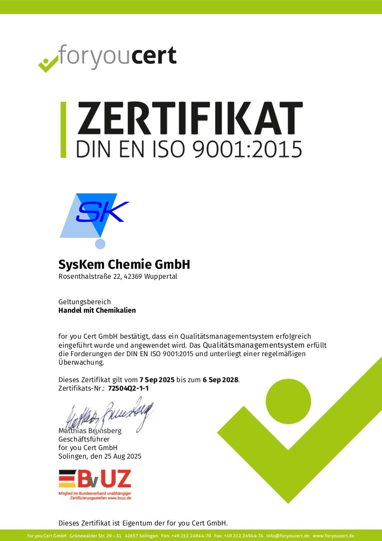 QM-Zertifikat DIN EN ISO 9001:2015