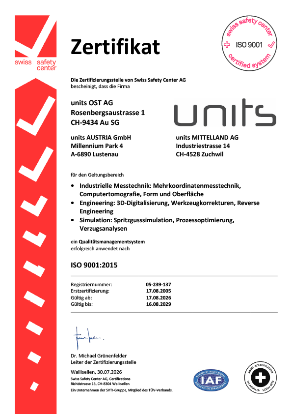 ISO-9001-Zertifikat der units GRUPPE