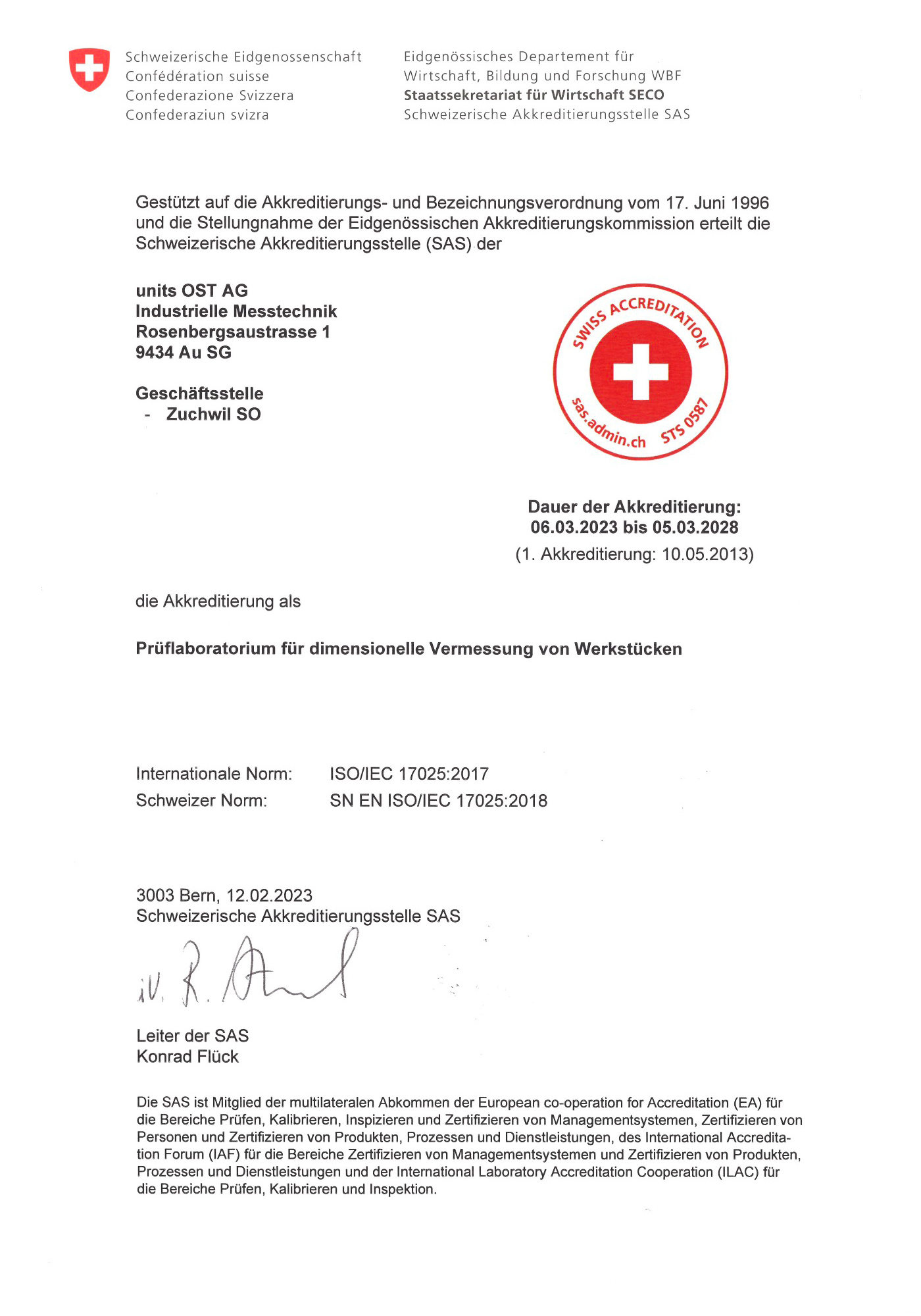 Akkreditierungsurkunde SAS